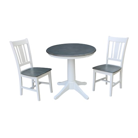 International Concepts Round 30 in Rd Top Ped Table, 2 San Remo Chairs, White/Heather Gray, 30 in W, 30 in L, 29.9 in H K05-30RT-27B-C10-2